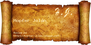 Hopfer Jolán névjegykártya